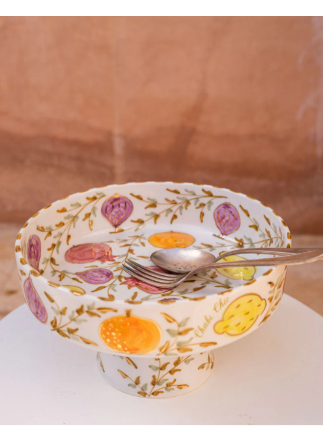 Fruit bowl tutti frutti gold on foot