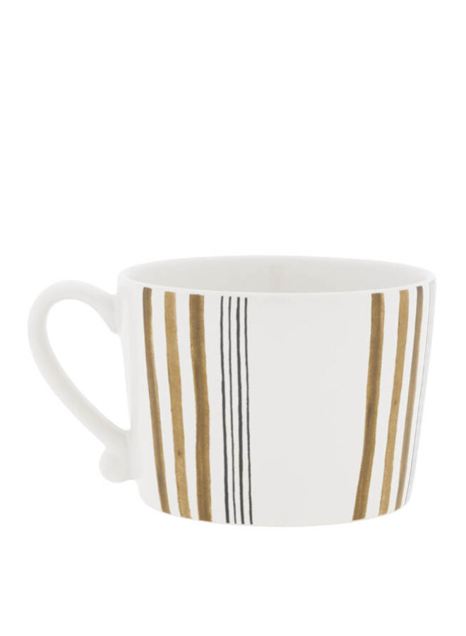 Cup White/Little Stripes Brown with Black 10x8x7cm