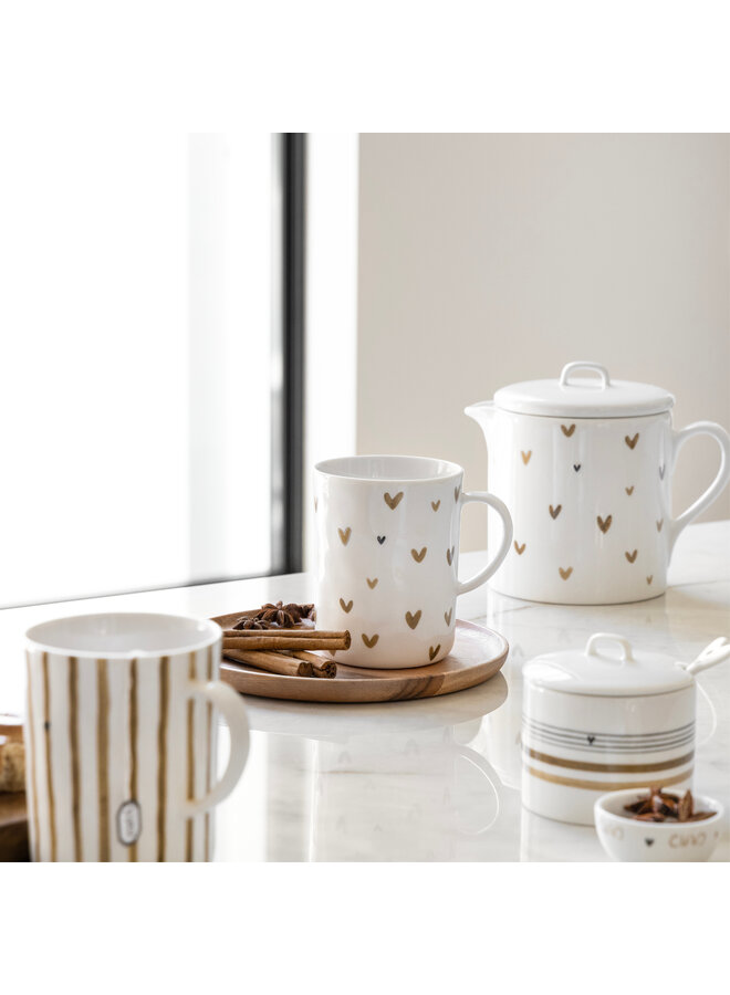 Tea Mug White with Brown Hearts