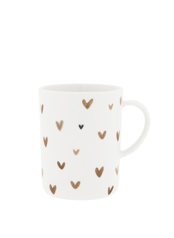 Tea Mug White with Brown Hearts