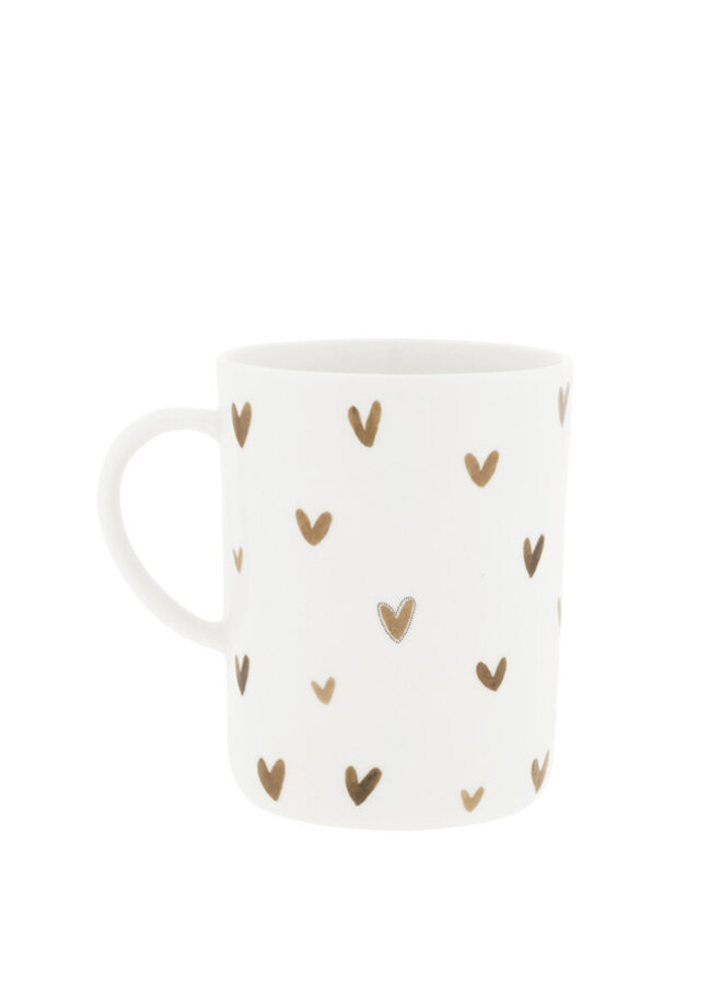 Tea Mug White with Brown Hearts