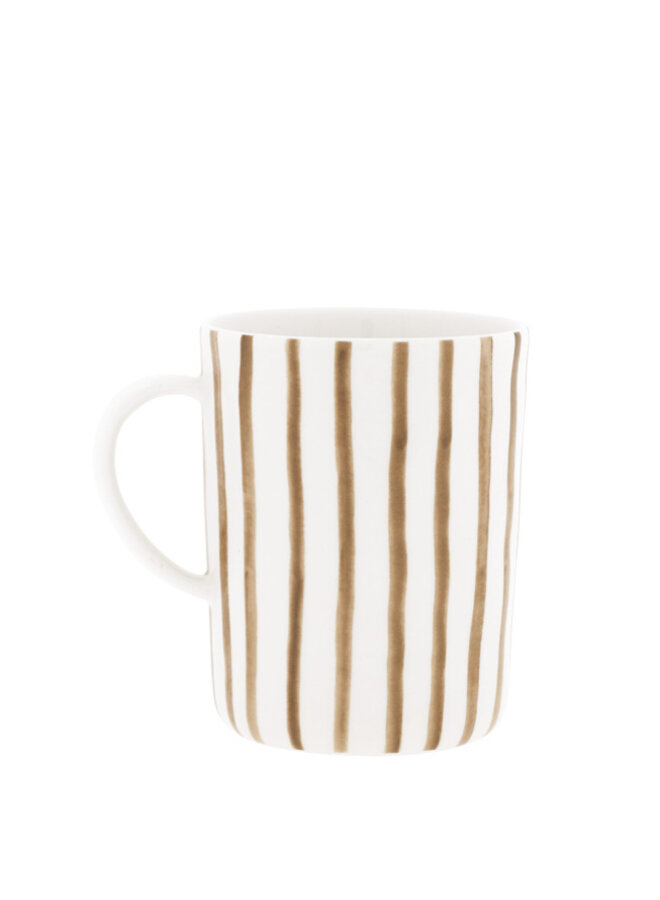 Tea Mug White with Brown Stripes