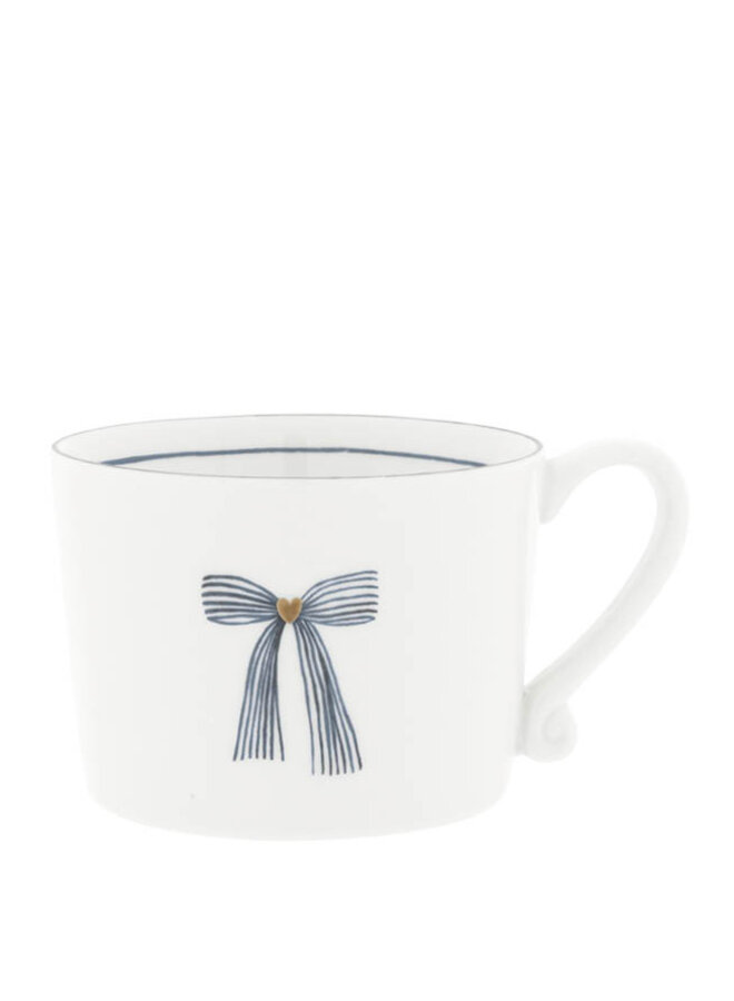Cup White/Iris Blue Bow 10x8x7cm