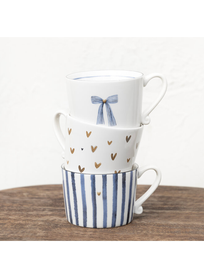 Cup White/Iris Blue Bow 10x8x7cm