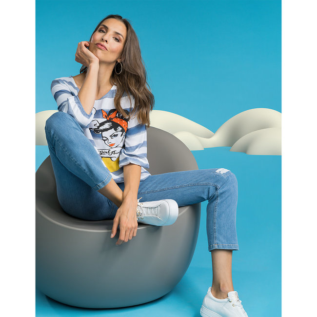 Blouse SeeYou wit gestreept print E32650