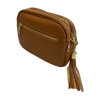 Handtas leder 3 ritsen cognac