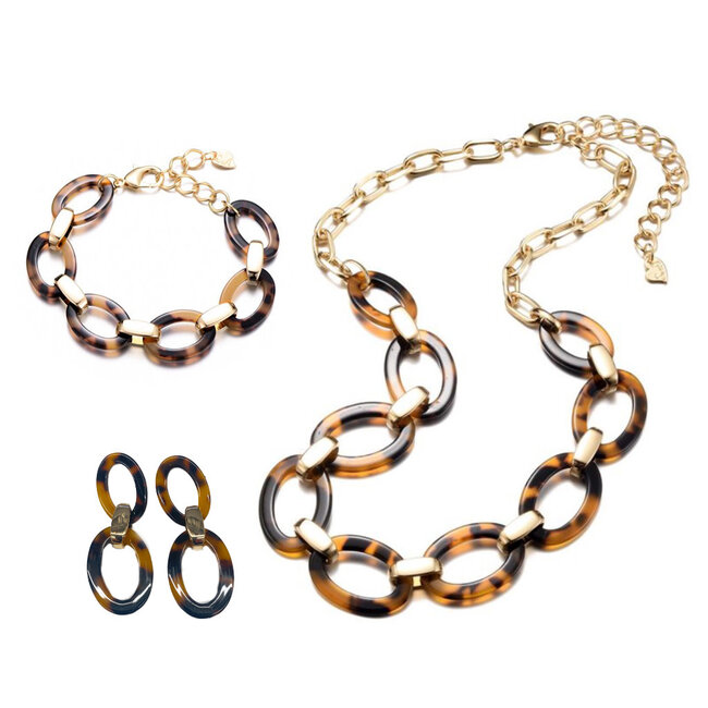 Set oorbellen+armband+halsketting tijgerprint