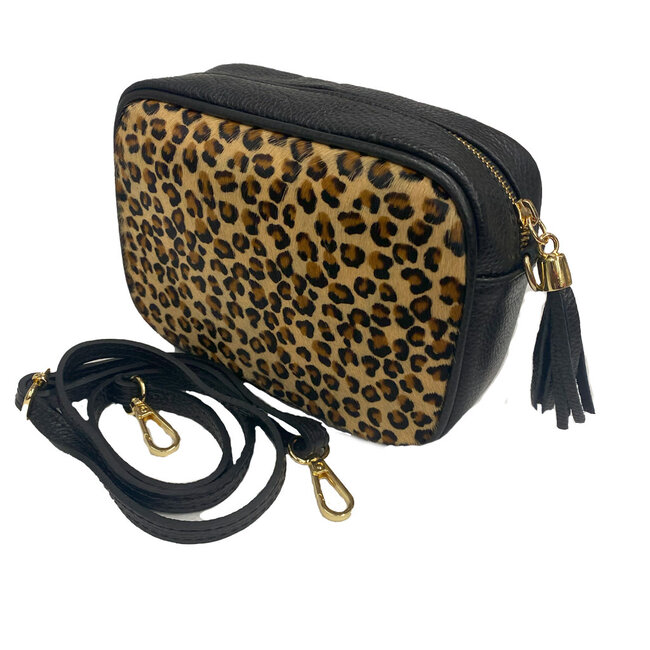 Handtas klein leder leopard bruin 234c