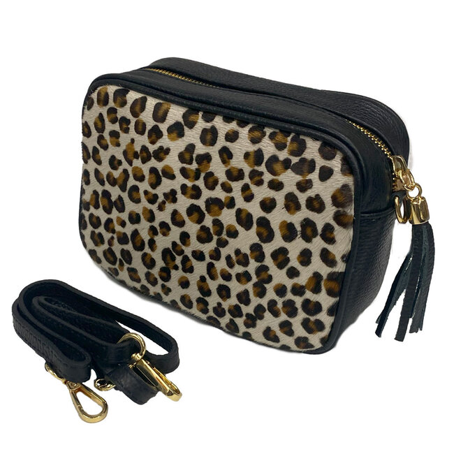 Handtas klein leder leopard beige 234