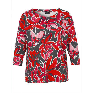 Outlet Sweater Via Appia Due 3/4 mouw grijs rood 2521430 133