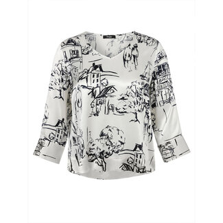 Outlet Blouse Frapp V-hals offwhite D.blauw 2551997