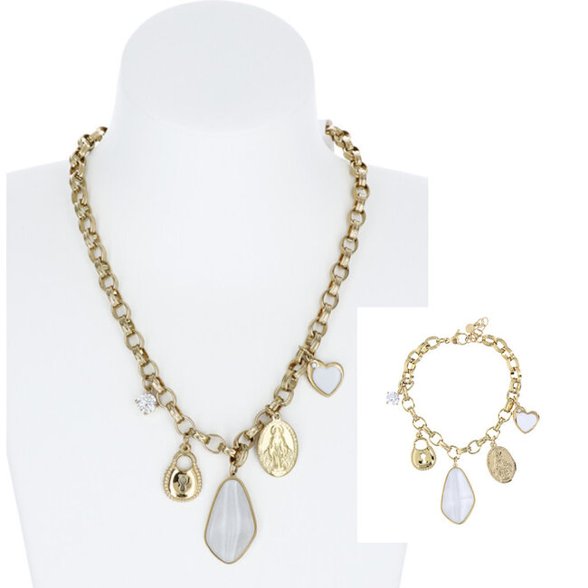 Set armband + haslsketting wit goud