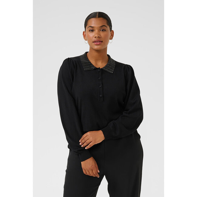 Pull Kaffe Curve zwart met strass kraag 10583767