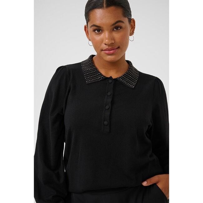 Pull Kaffe Curve zwart met strass kraag 10583767