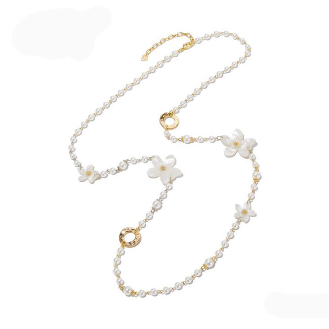 Halsketting wit met bloem goud 101205601