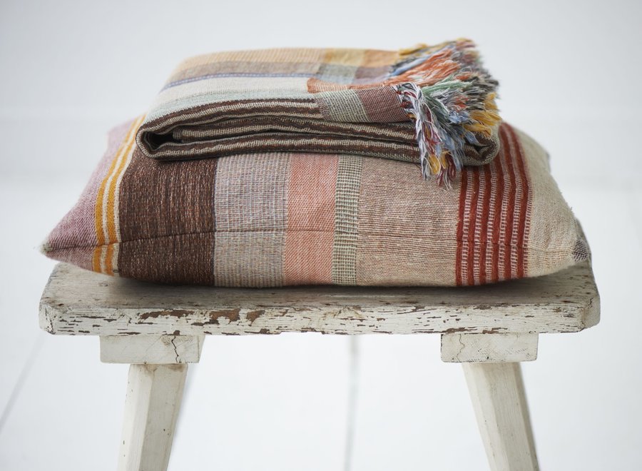 Multi Stripe orange Cushion Cover 50/50 linen/silk