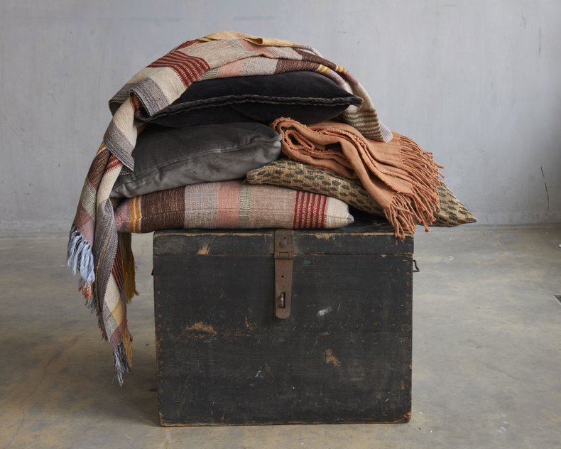 Multi Stripe Orange Cushion 50x50 cm – Handwoven Silk & Wool Cushion Cover with Reversible Stripes