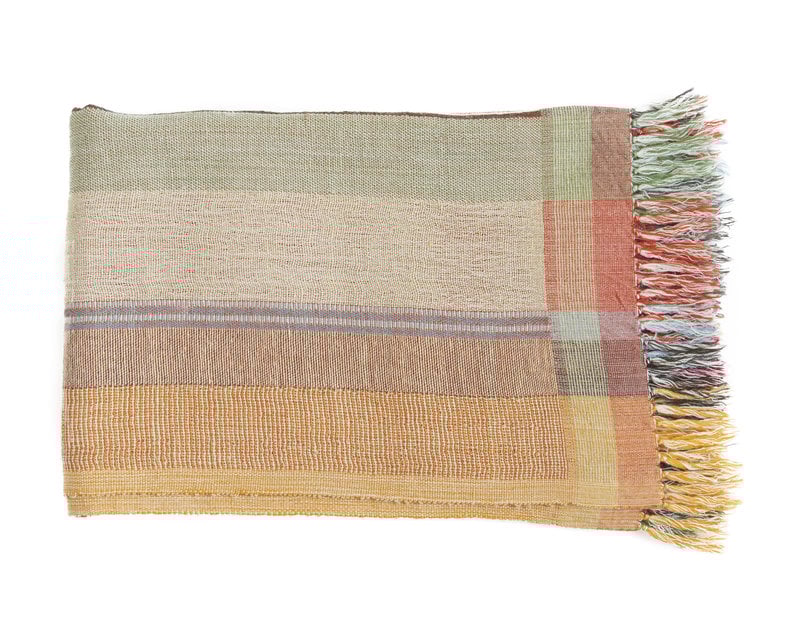 Kussen Multi Stripe Orange 50x50 cm – Handgeweven Zijde & Wol Kussenhoes met Dubbelzijdige Strepen