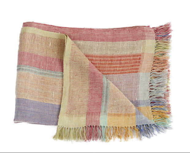 Multi Stripe Plaid Red 130x170 linen silk