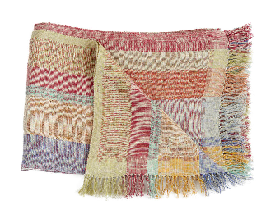 Multi Stripe Plaid Red 130x170 linen silk