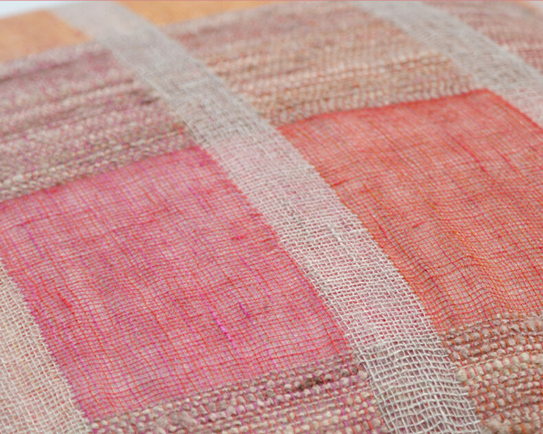 Sienna Warm Orange Cushion 50x50 cm – Handwoven Linen & Silk Cushion Cover in Warm Orange and Tobacco Brown with Reversible Block Pattern