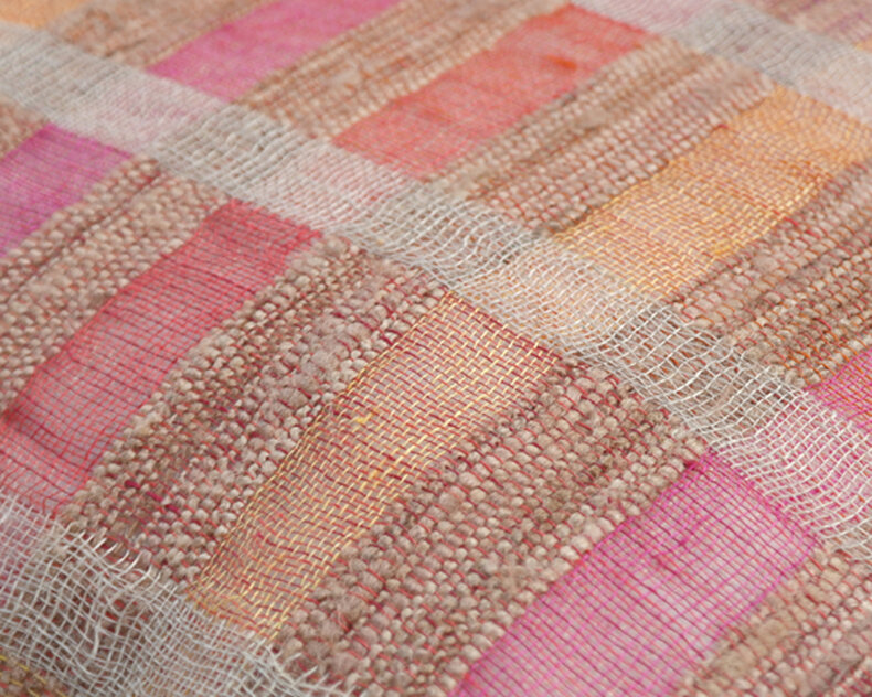 Sienna Warm Orange Cushion 50x50 cm – Handwoven Linen & Silk Cushion Cover in Warm Orange and Tobacco Brown with Reversible Block Pattern