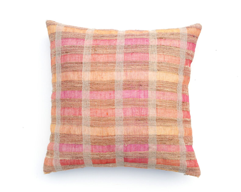 Sienna Warm Orange Cushion 50x50 cm – Handwoven Linen & Silk Cushion Cover in Warm Orange and Tobacco Brown with Reversible Block Pattern
