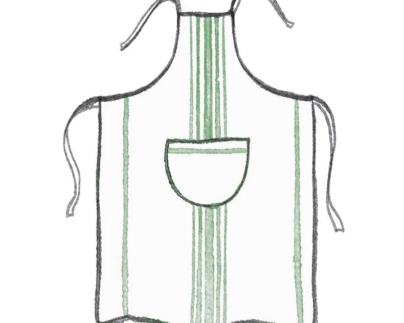 Lou apron  with classic central stripe, half-round pocket and (96×102 cm)