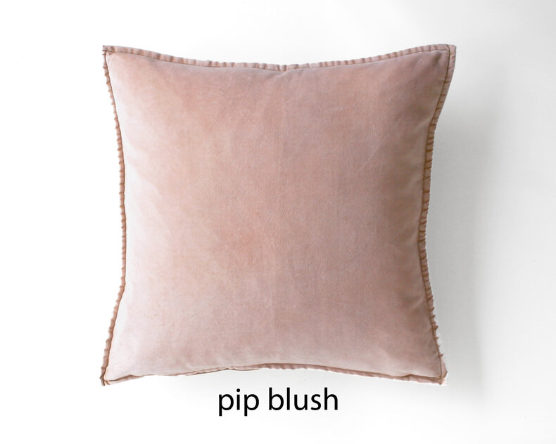 Pip velvet cushion pink & orange – stonewashed cotton velvet