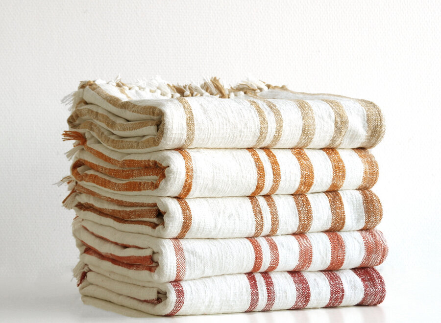 Jax Throw – striped slub cotton with fringes