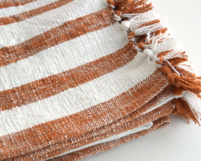 Plaid Jax in soft slub cotton – striped in seven natural shades, matching the Jax cushions