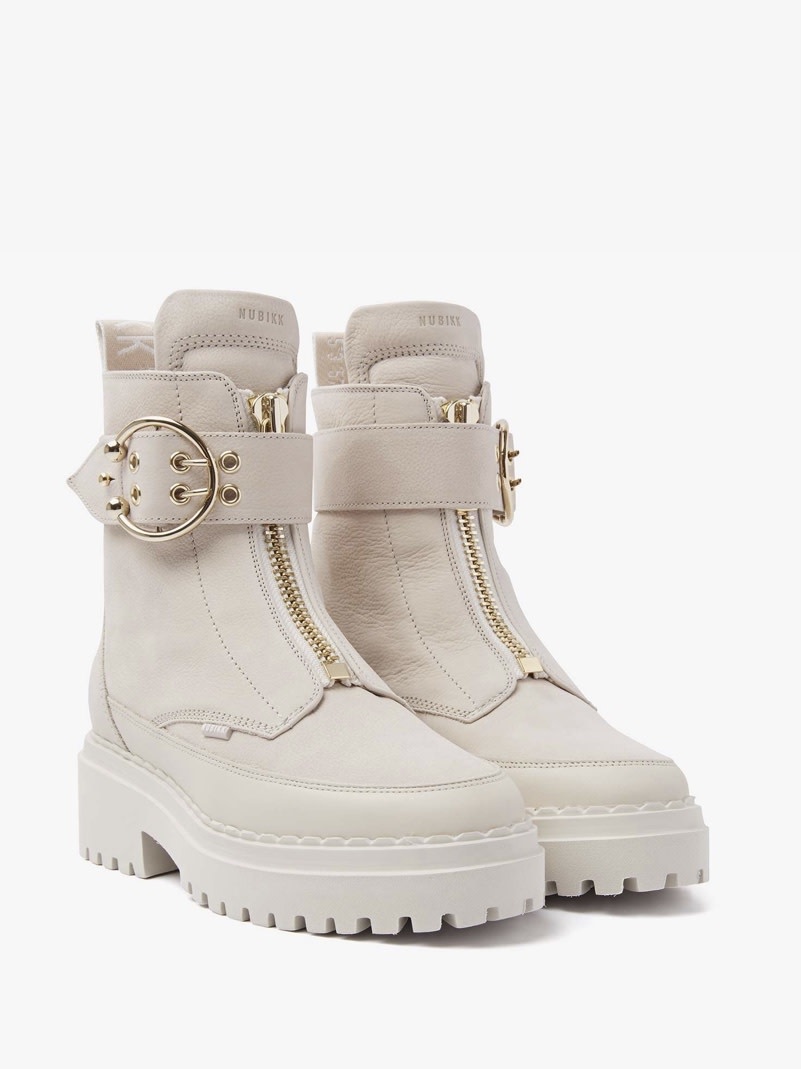 Nubikk Biker Boots Fae Ray Ecru Leer Combi - Bormans Modeschoenen
