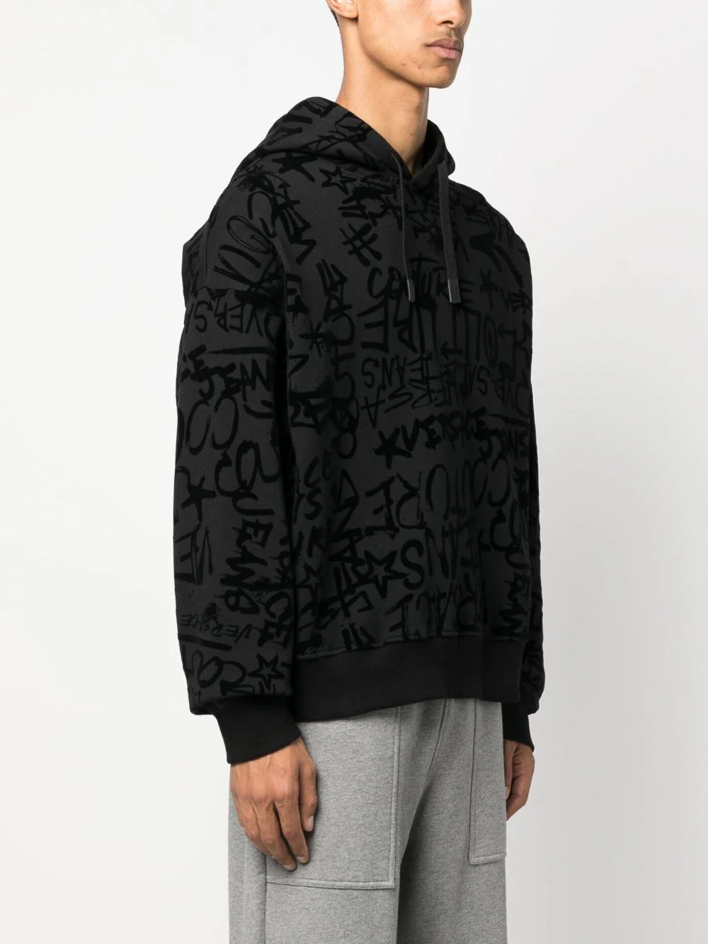 Versace Jeans Couture Hoodie Graffiti Flock Black - MakeMenStore