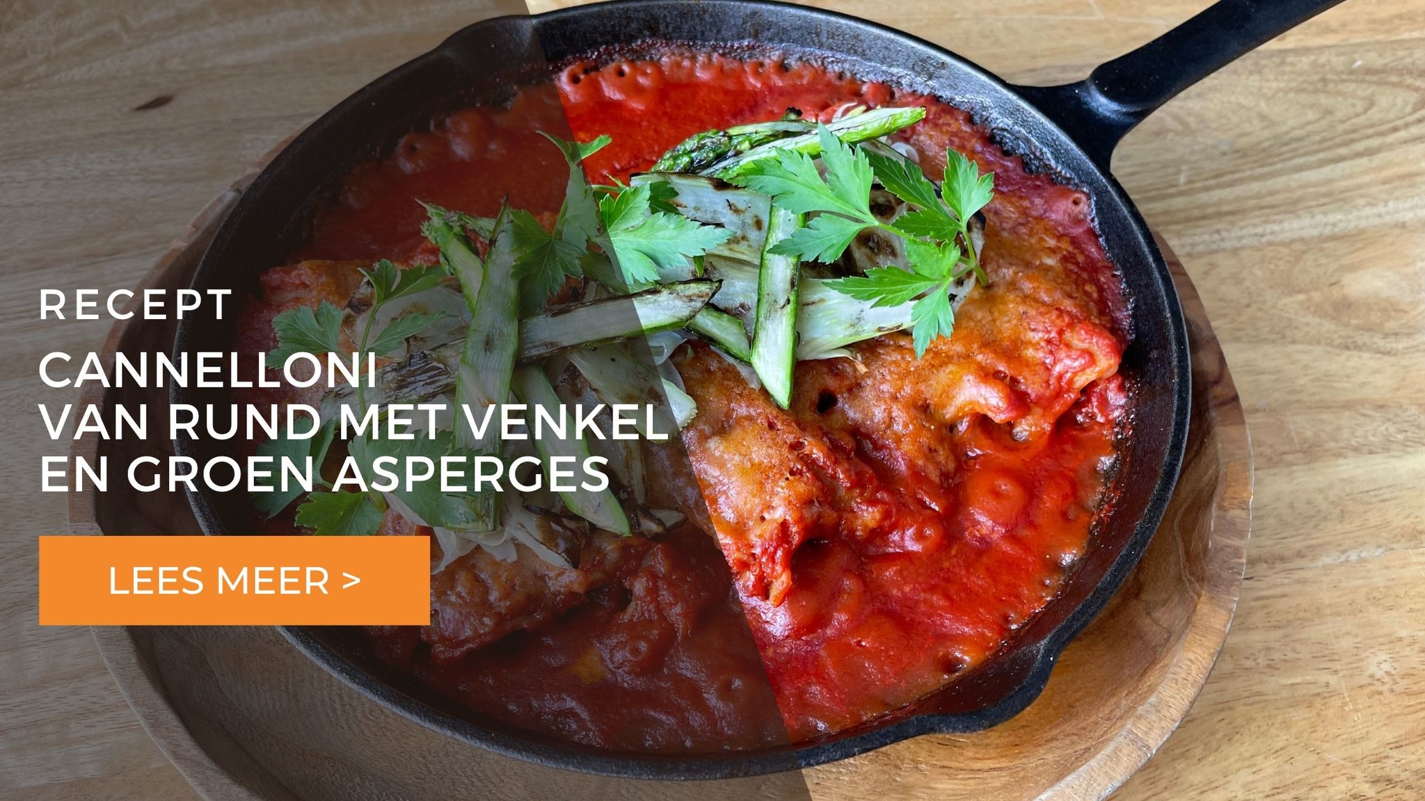 Cannelloni van rund met venkel en groen asperges