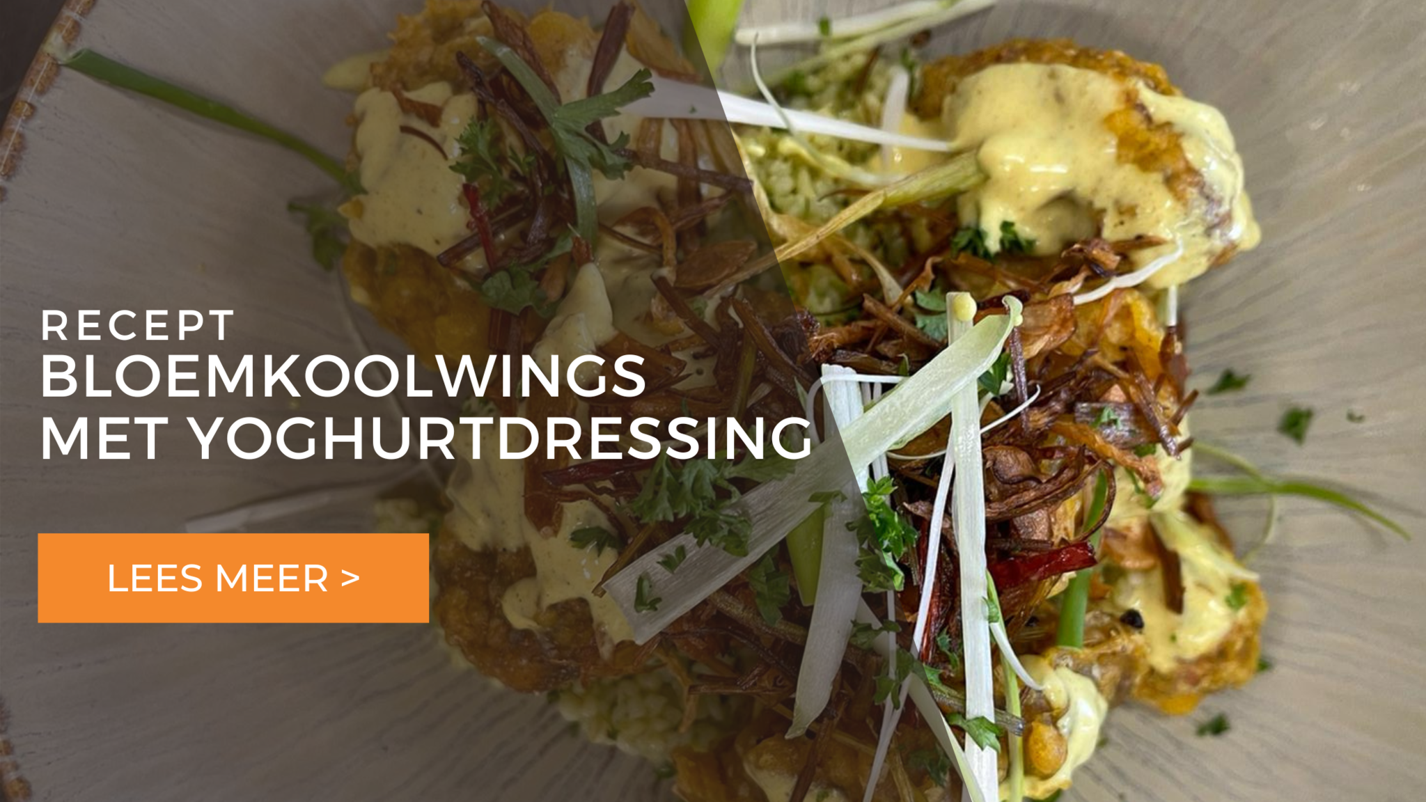 Bloemkoolwings met een curry-yoghurtdressing en tabouleh