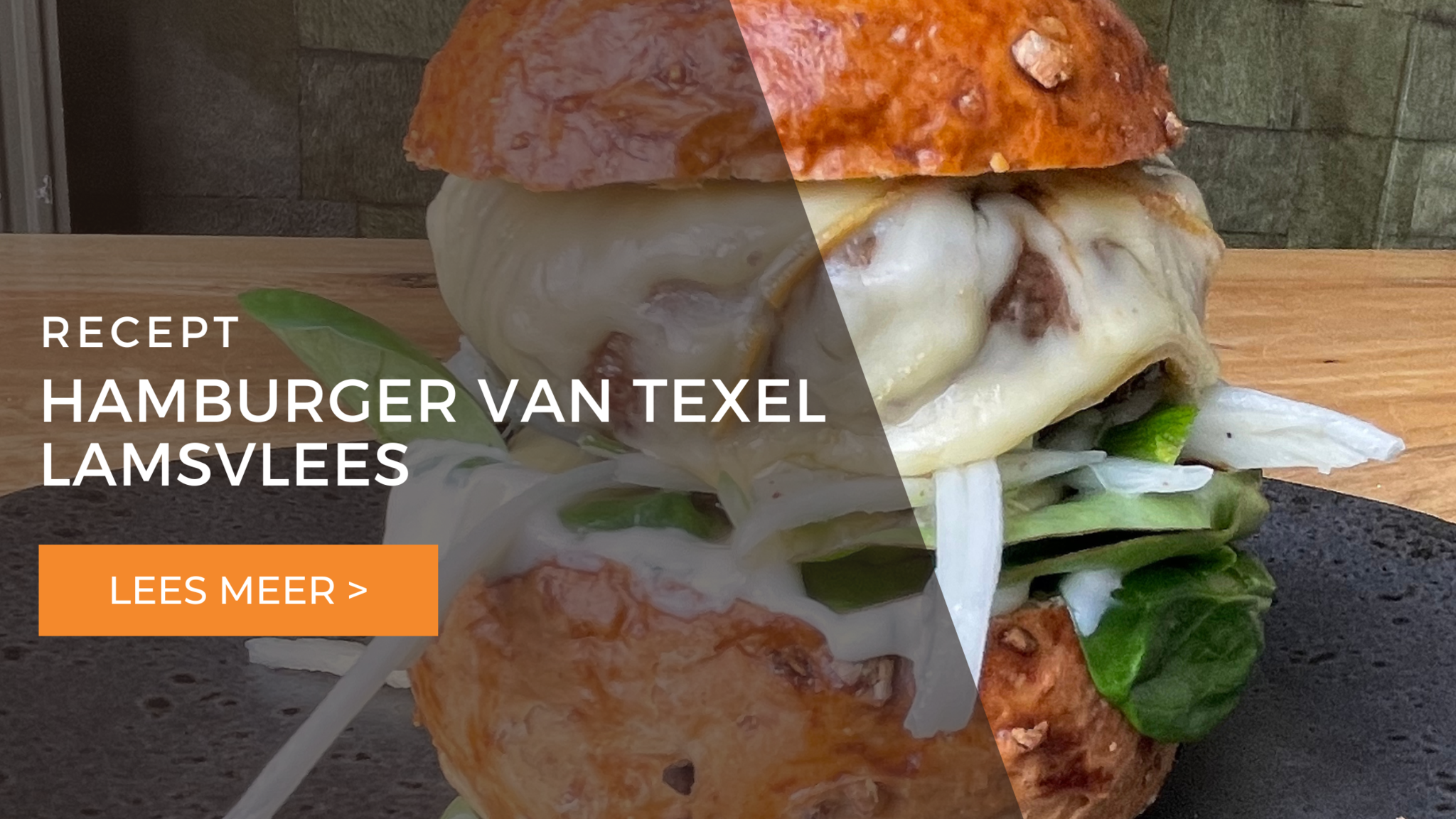Hamburger van Texel lamsvlees met een salade van asperges