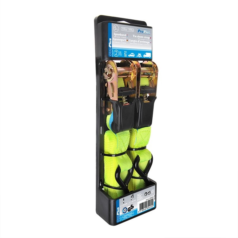Spanband met ratel + 2 haken 5 meter set van 2 stuks