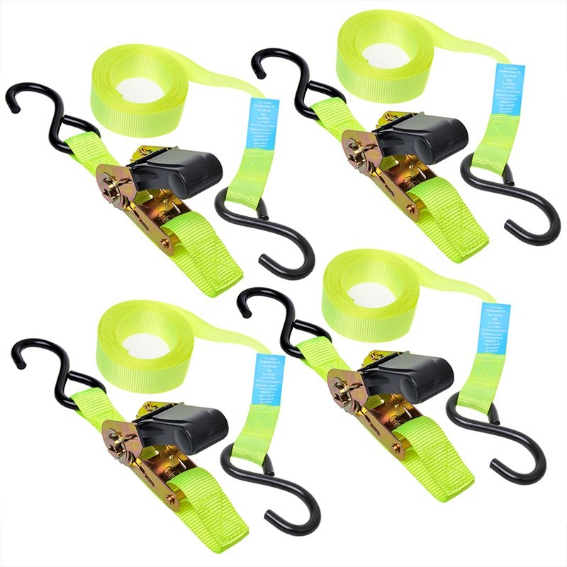 Spanband met ratel + 2 haken 5 meter set van 4 stuks