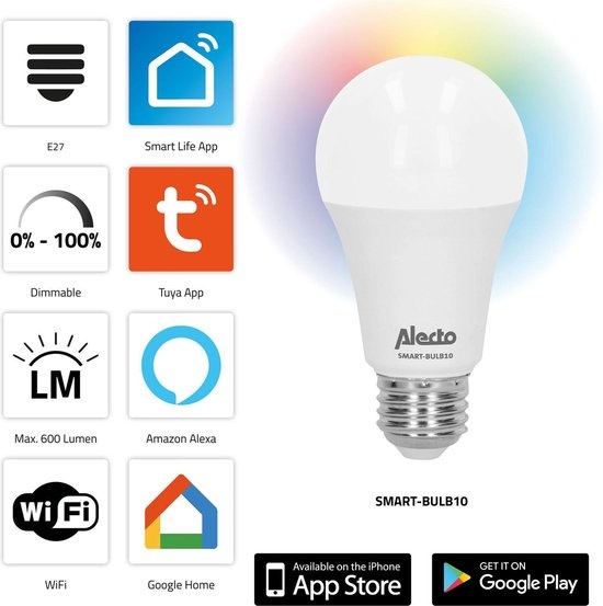 Alecto SMART-BULB10 Smart WiFi lamp - Wit licht (2700k)