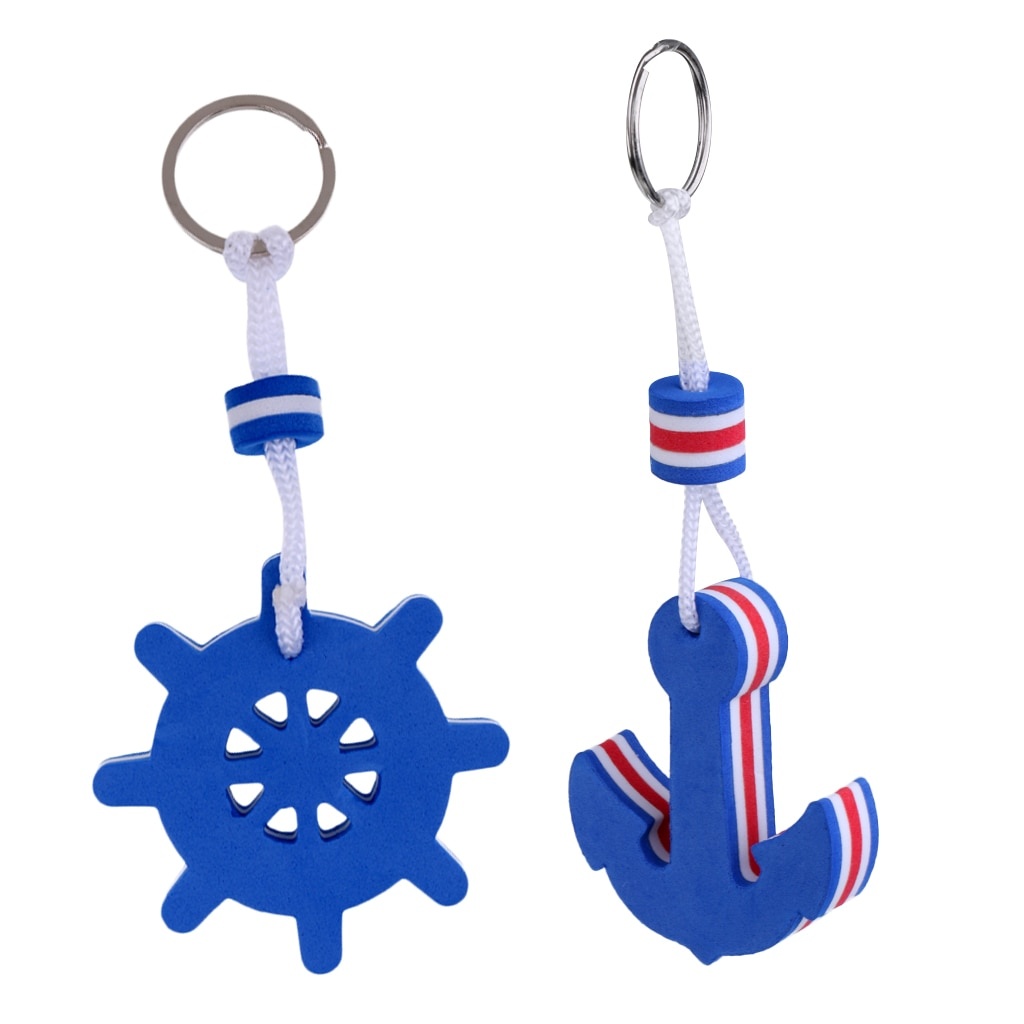 Drijvende sleutelhanger anker blauw-rood-wit en roer blauw wit