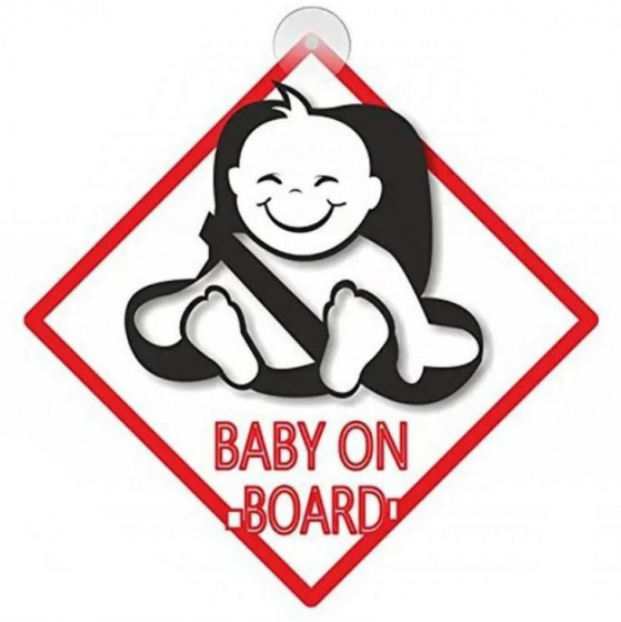 Autobord Baby on Board 11 x 11 cm rood/wit