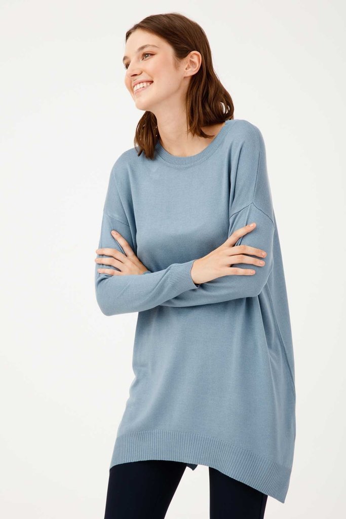 On Fashion Tunique tricot col ras-du-cou - bleu ozone