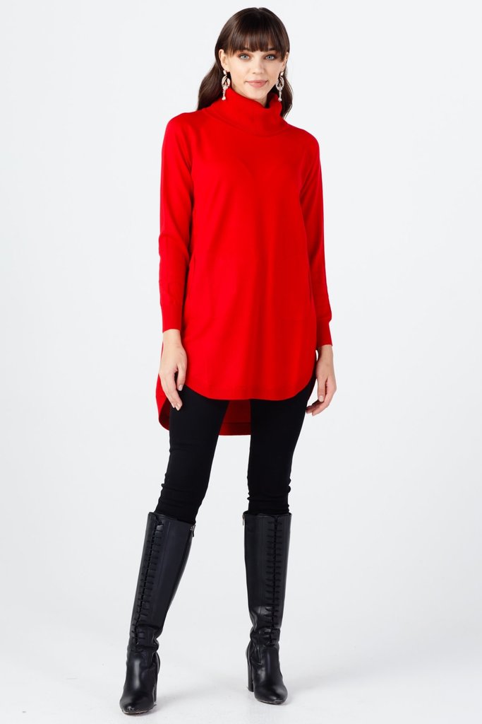 On Fashion Tunique tricot à col dégagé - rouge