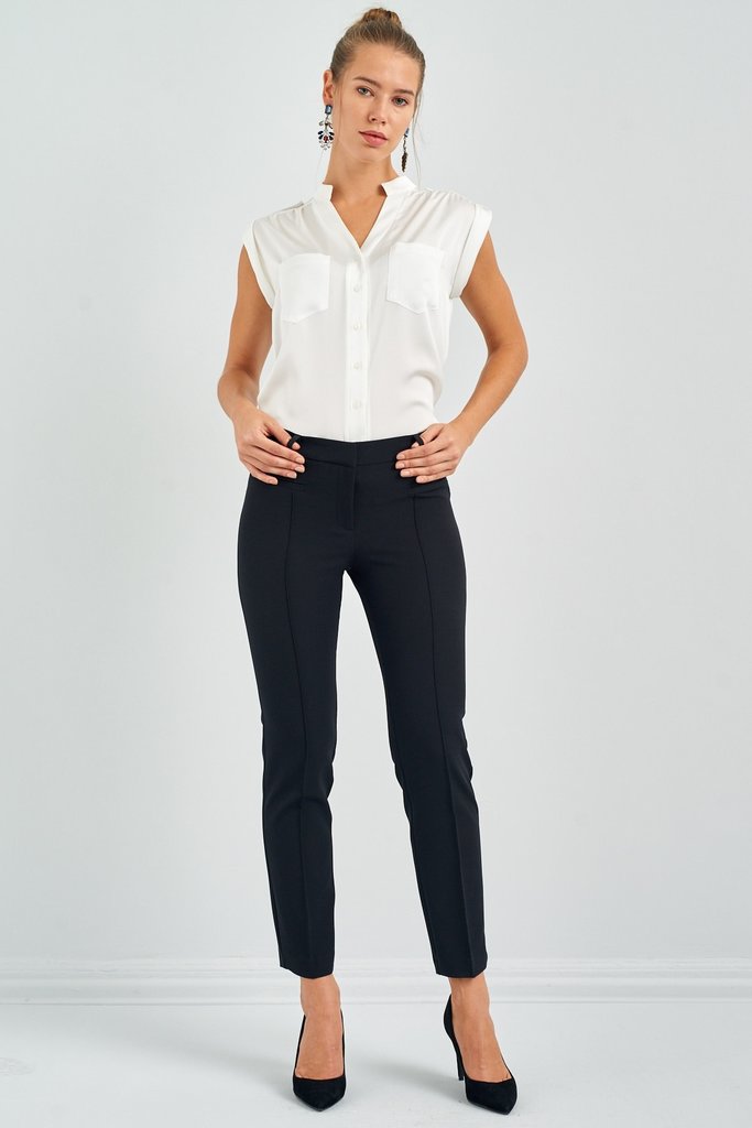 Ekol Pantalon classique à poches passepoilées - noir