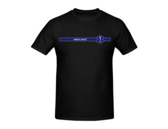 Blauwe lijn borst + ambulance op rug T-Shirt
