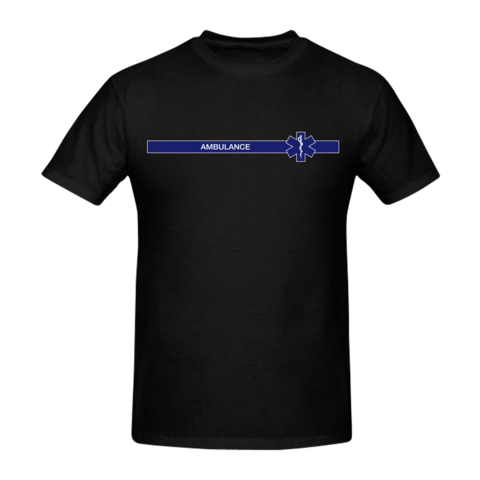 Blauwe lijn borst + ambulance op rug T-Shirt