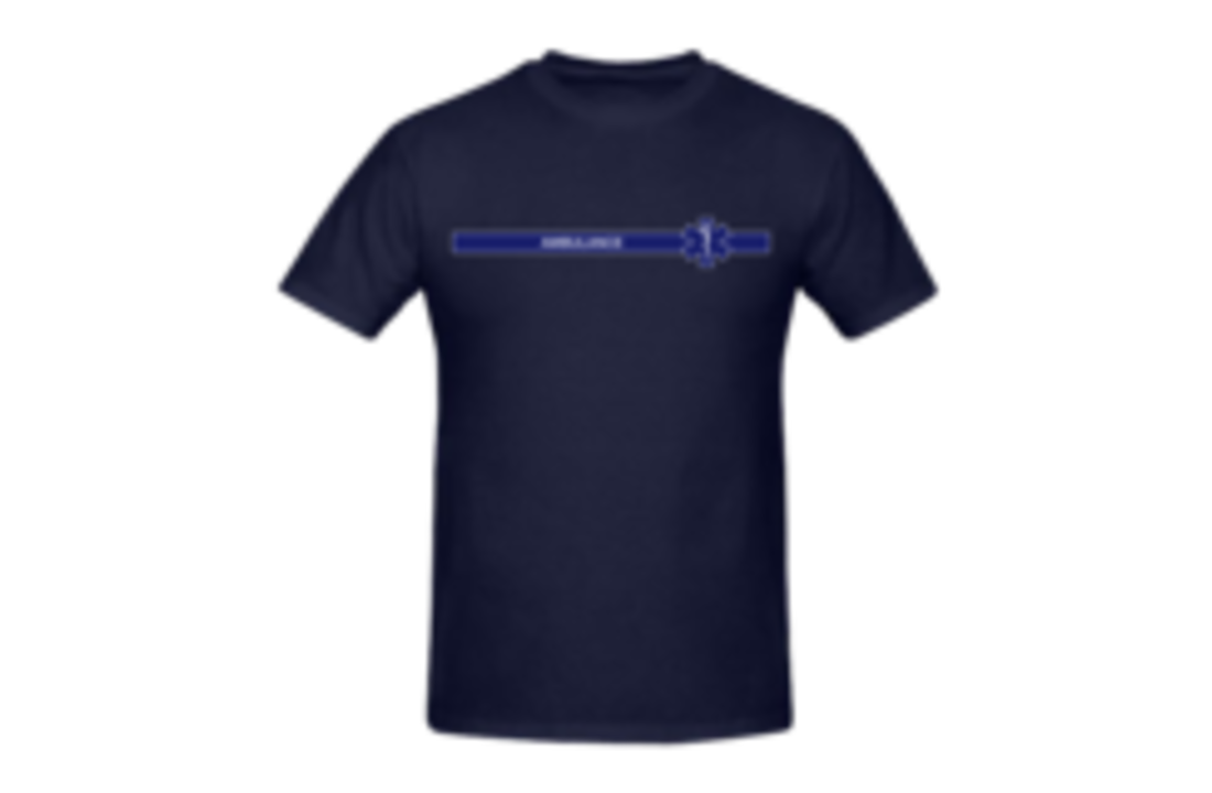 Blauwe lijn borst + ambulance op rug T-Shirt