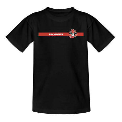 Kids rode streep brw borst + brandweer op rug T-Shirt