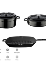 Lava Casting Black Cookware Set 24cm Round Casserole  + 28cm Multi Purpose Pot + Grill Pan