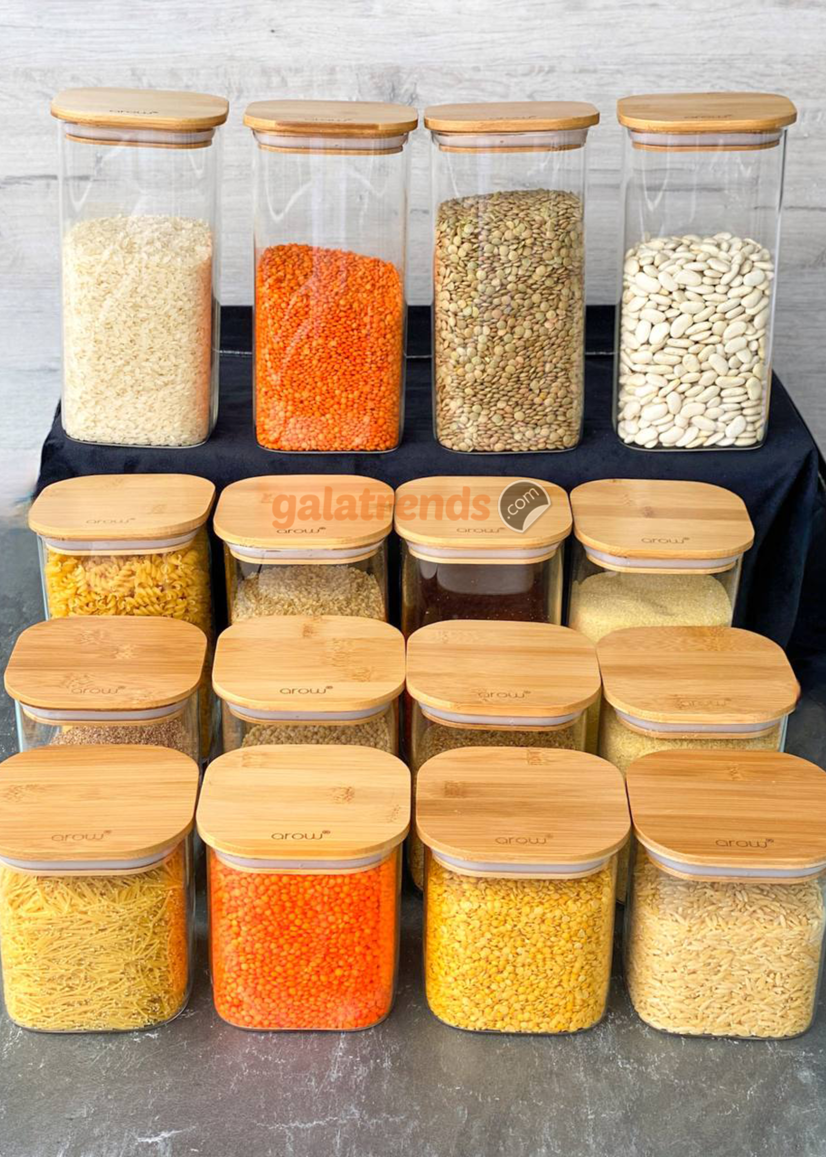 Arow 16 Parça Glass Storage Containers Bamboo Cover